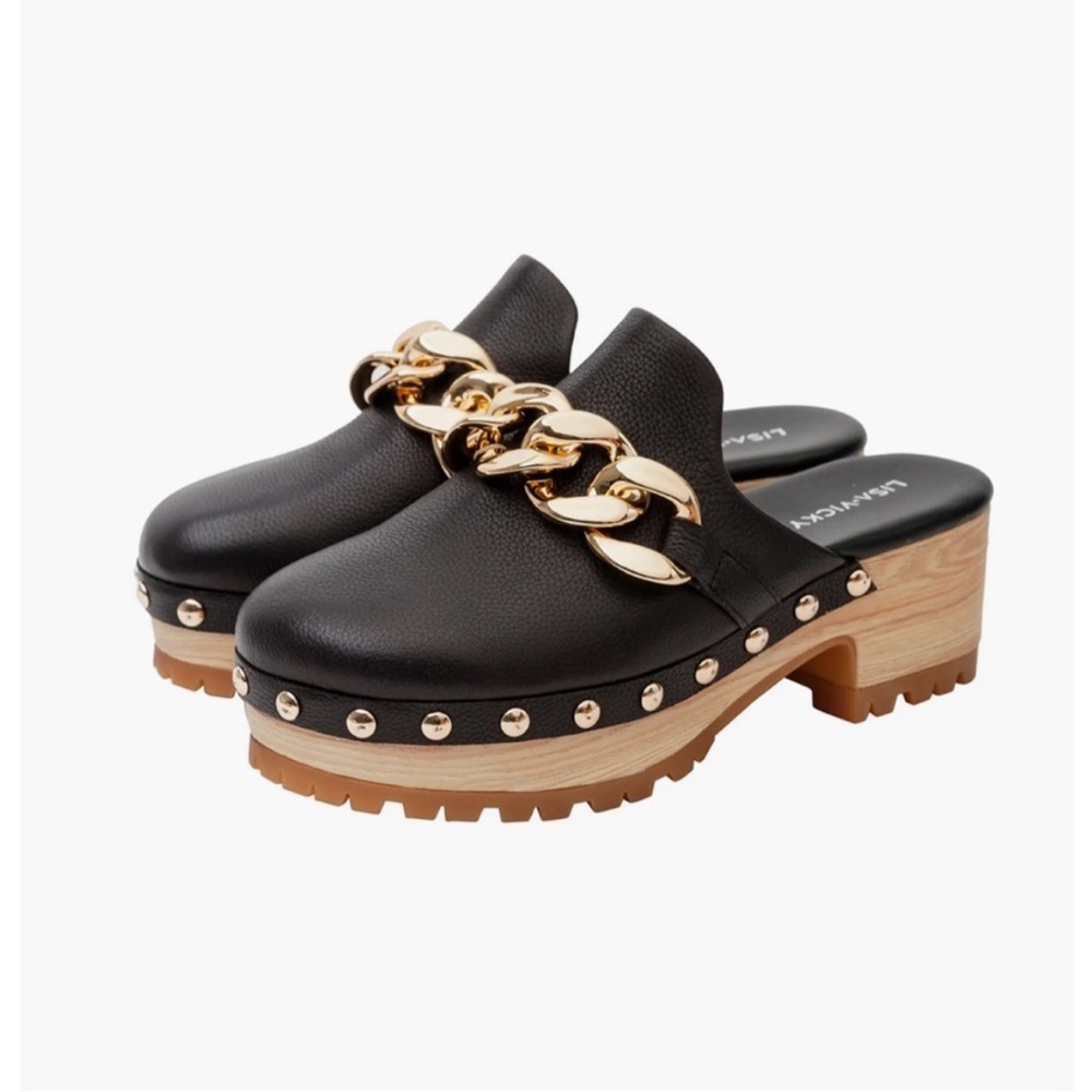 Vigor Black Mules with Gold Chain - Lisa Vicky